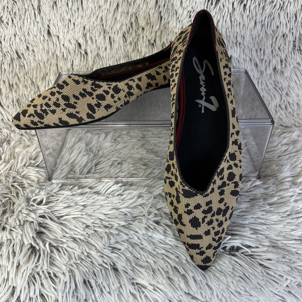 Seven7 Elsa Leopard Print Pointed Toe Fly Knit Flats‎ Slip On Shoes Size 10